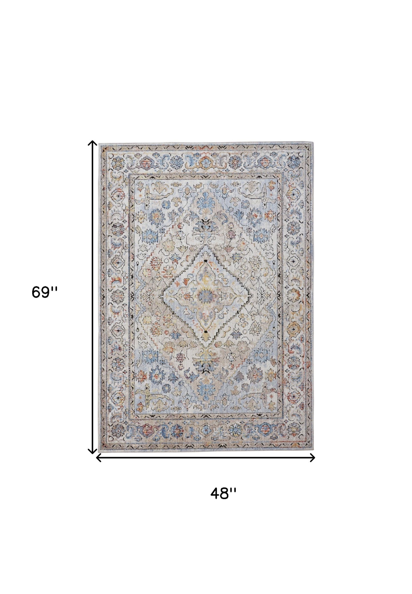 7' X 10' Blue and Gray Floral Area Rug