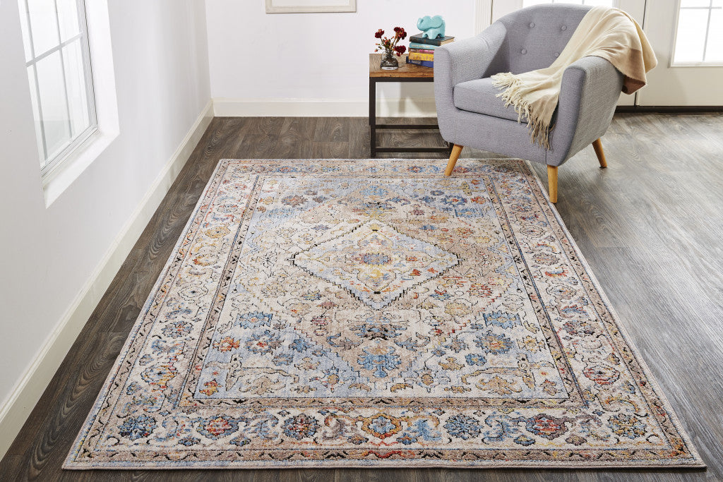 7' X 10' Blue and Gray Floral Area Rug