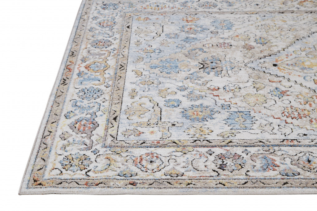 7' X 10' Blue and Gray Floral Area Rug