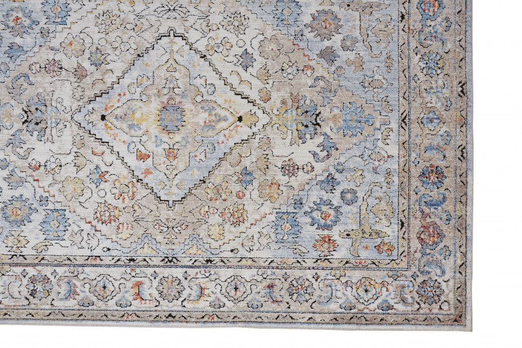 7' X 10' Blue and Gray Floral Area Rug