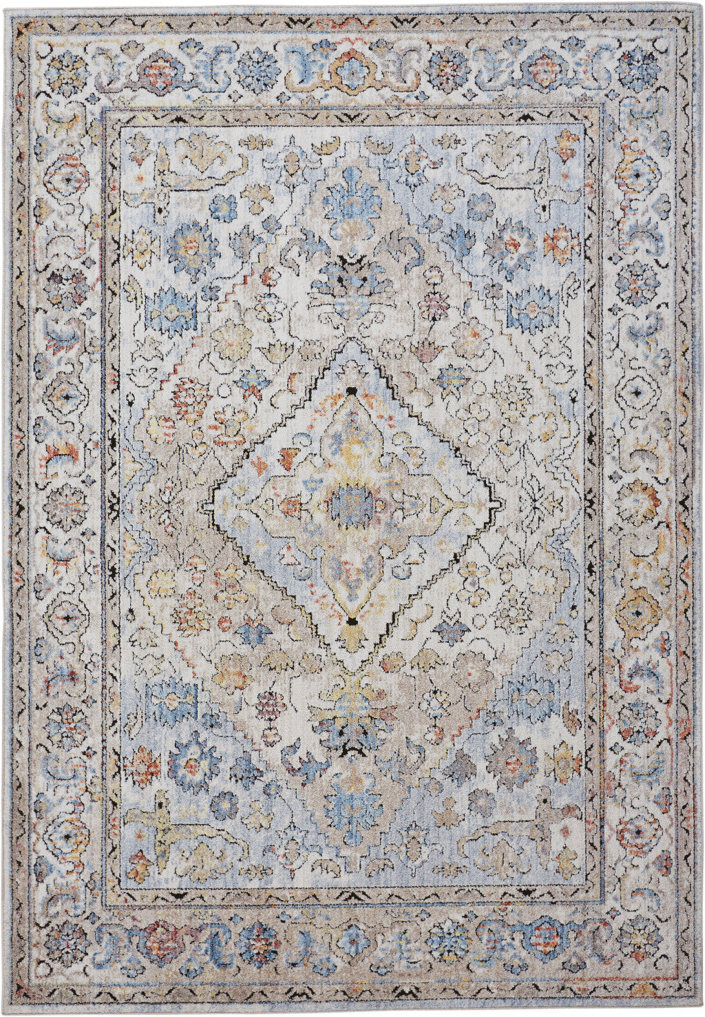 7' X 10' Blue and Gray Floral Area Rug