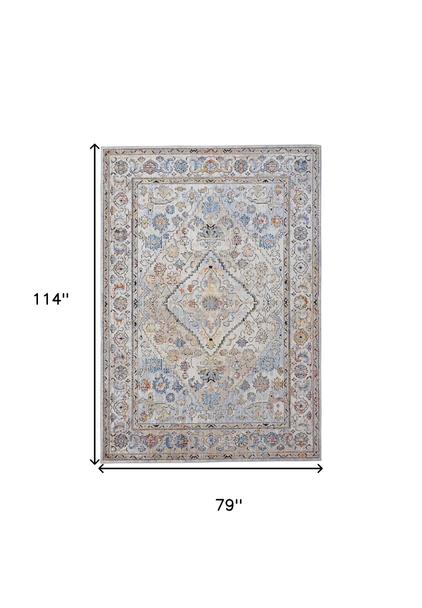 7' X 10' Blue and Gray Floral Area Rug