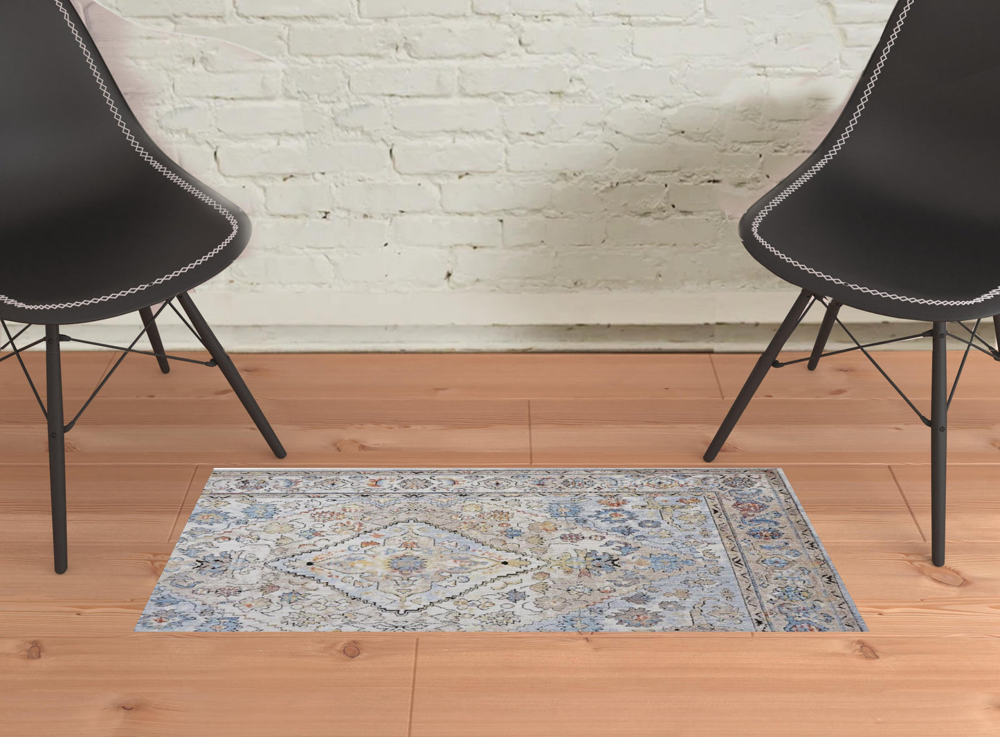 4' x 6' Blue and Gray Floral Area Rug