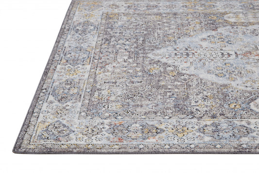 10' X 13' Blue and Gray Floral Area Rug