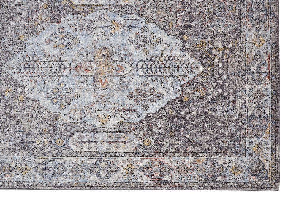 10' x 13' Blue and Gray Floral Area Rug