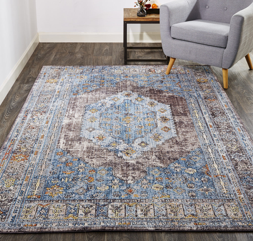 8' x 10' Blue and Gray Floral Area Rug