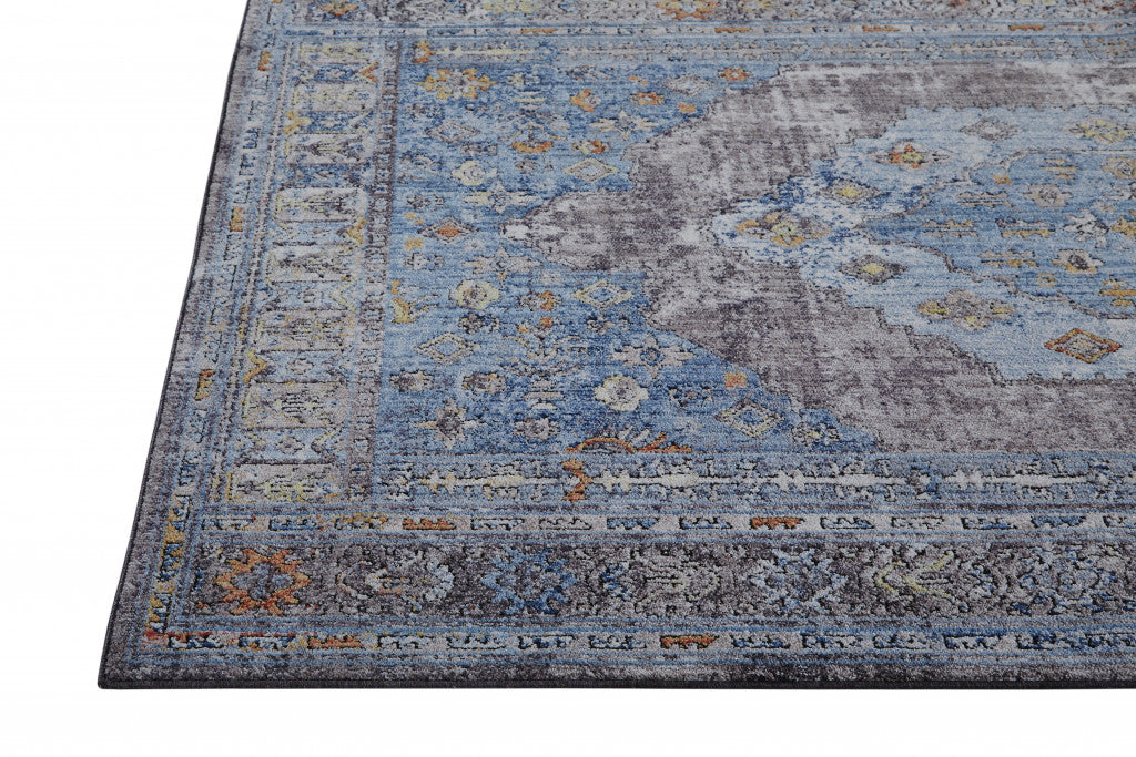 8' x 10' Blue and Gray Floral Area Rug