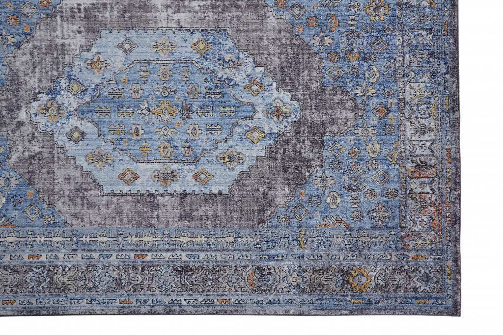 8' x 10' Blue and Gray Floral Area Rug