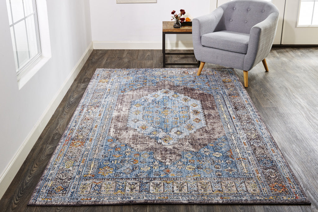 8' X 10' Blue and Gray Floral Area Rug