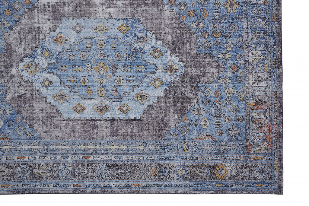 8' X 10' Blue and Gray Floral Area Rug