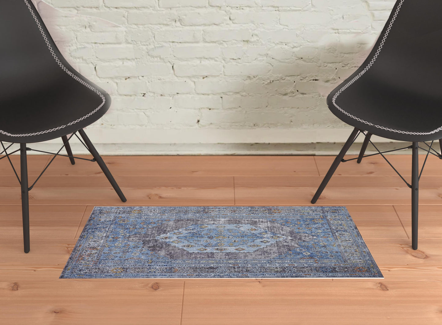 8' x 10' Blue and Gray Floral Area Rug