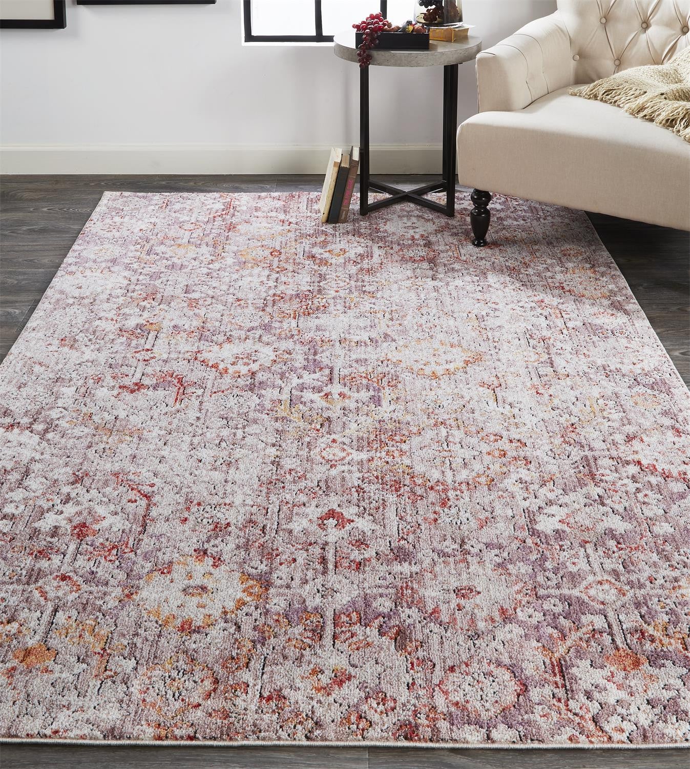 7' x 10' Pink and Ivory Abstract Area Rug