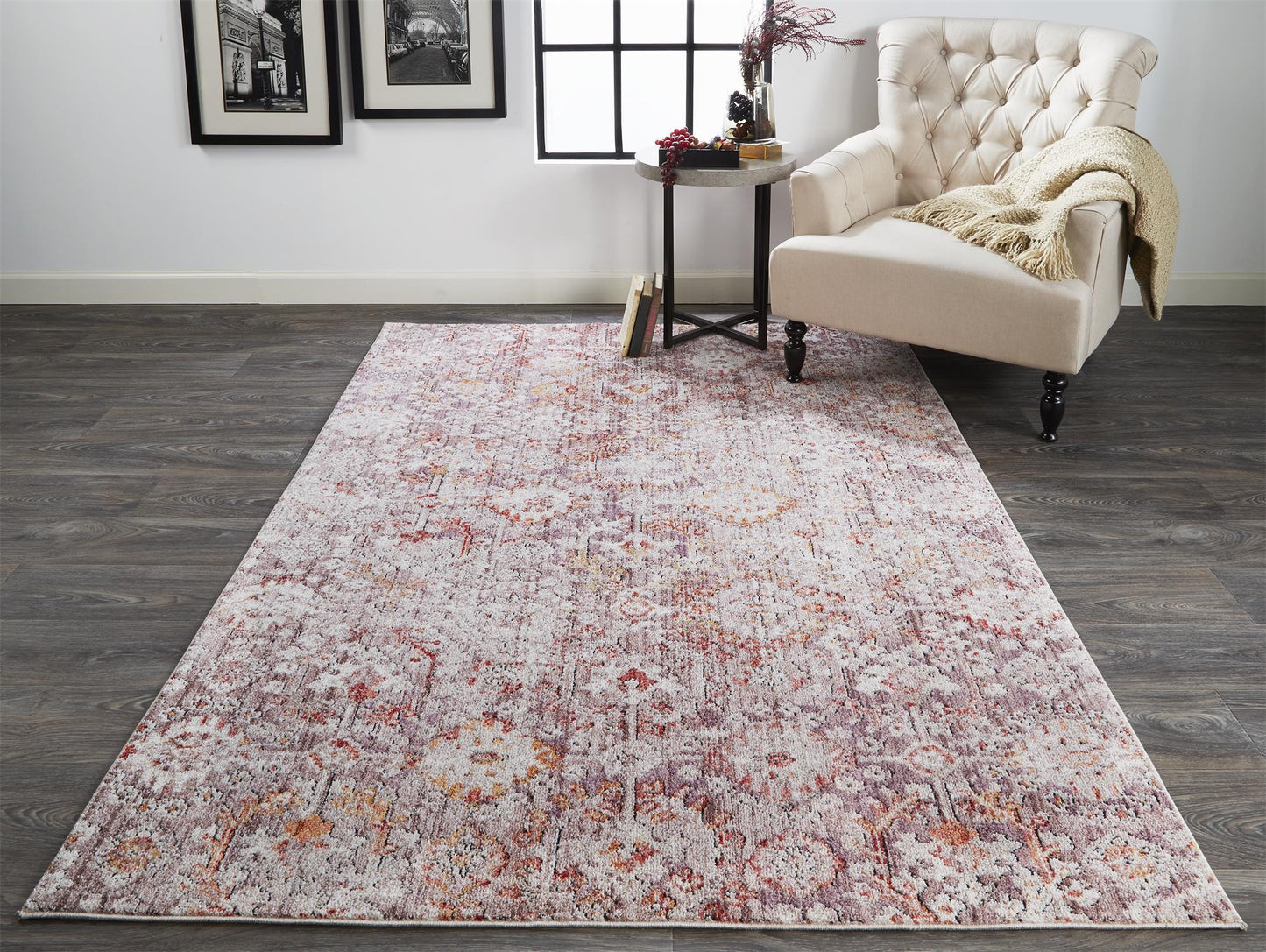 7' X 10' Pink and Ivory Abstract Area Rug