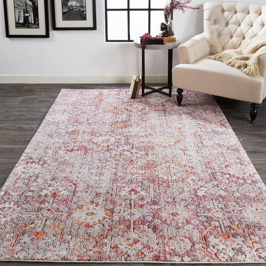 7' X 10' Pink and Ivory Abstract Area Rug