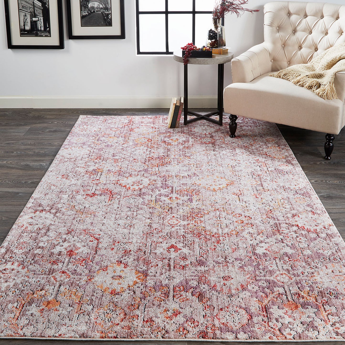 7' X 10' Pink and Ivory Abstract Area Rug