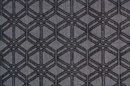 8' X 10' Black and Gray Wool Geometric Hand Woven Area Rug With Fringe