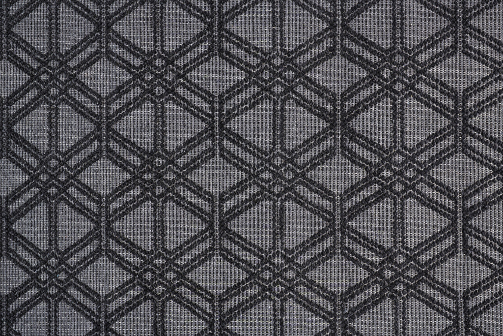 5' X 8' Black and Gray Wool Geometric Hand Woven Area Rug With Fringe