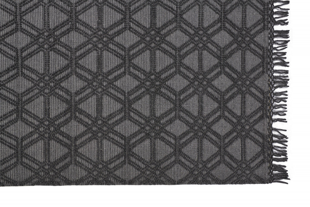 4' X 6' Black And Gray Wool Geometric Hand Woven Area Rug With Fringe