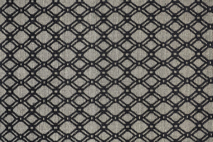 5' X 8' Black And Ivory Wool Geometric Hand Woven Area Rug With Fringe