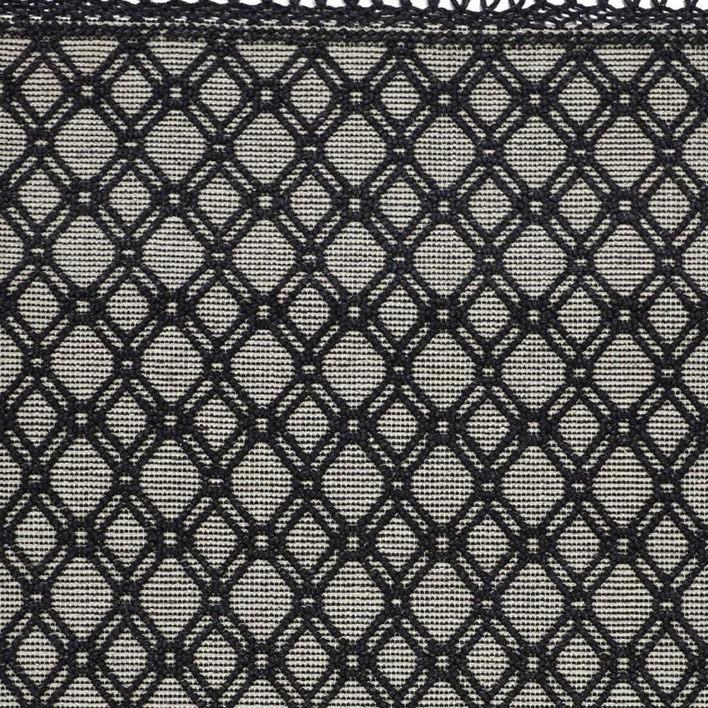 5' X 8' Black And Ivory Wool Geometric Hand Woven Area Rug With Fringe