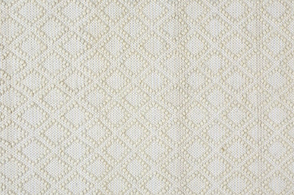 5' X 8' Ivory Wool Geometric Hand Woven Area Rug With Fringe