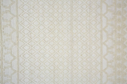 5' X 8' Ivory Wool Geometric Hand Woven Area Rug With Fringe