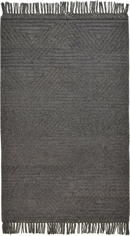 8' X 10' Gray Wool Geometric Hand Woven Area Rug With Fringe