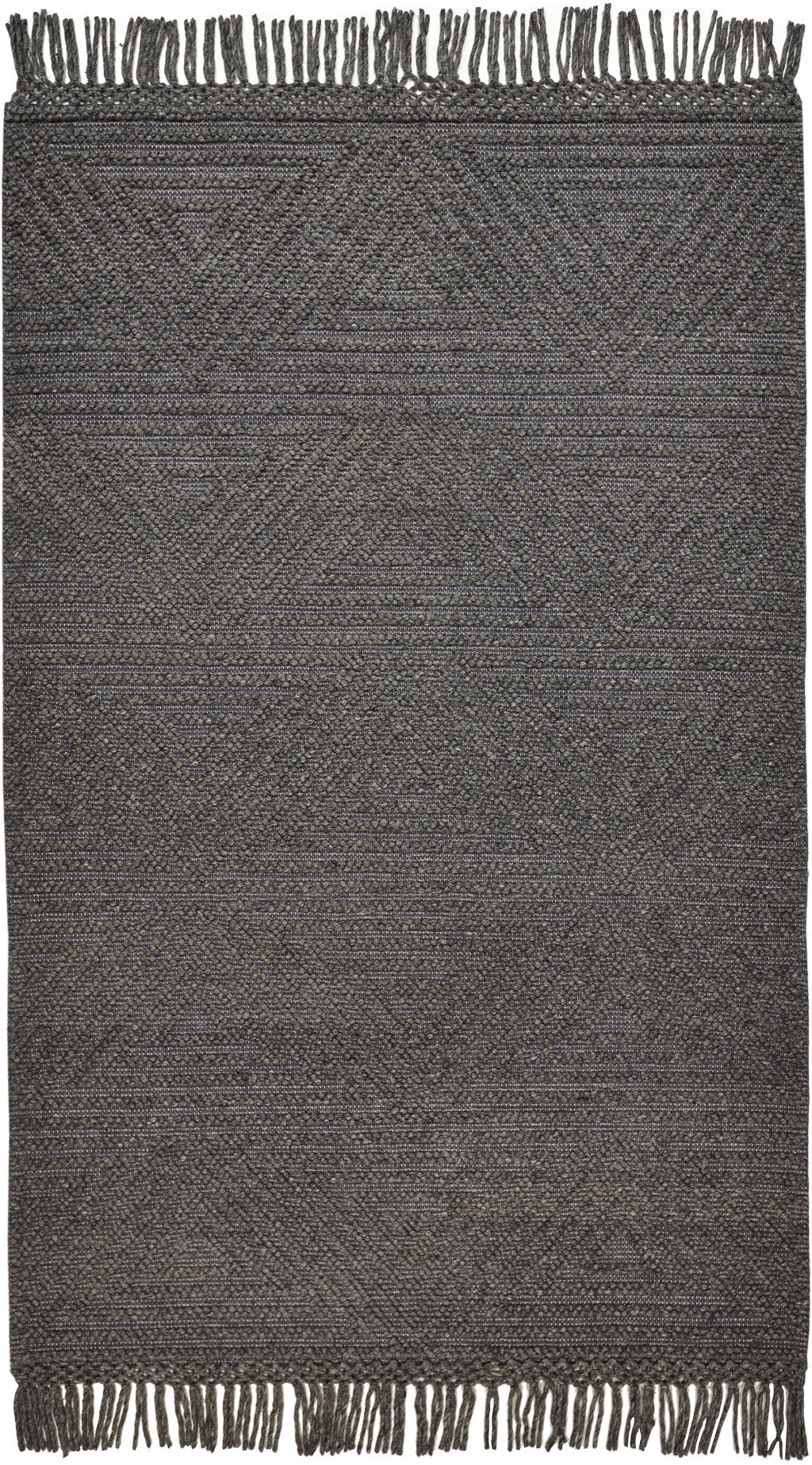 5' X 8' Gray Wool Geometric Hand Woven Area Rug With Fringe