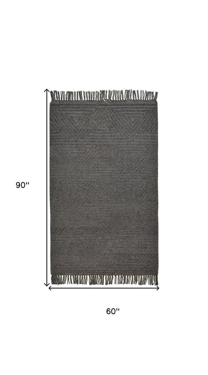 8' X 10' Gray Wool Geometric Hand Woven Area Rug With Fringe