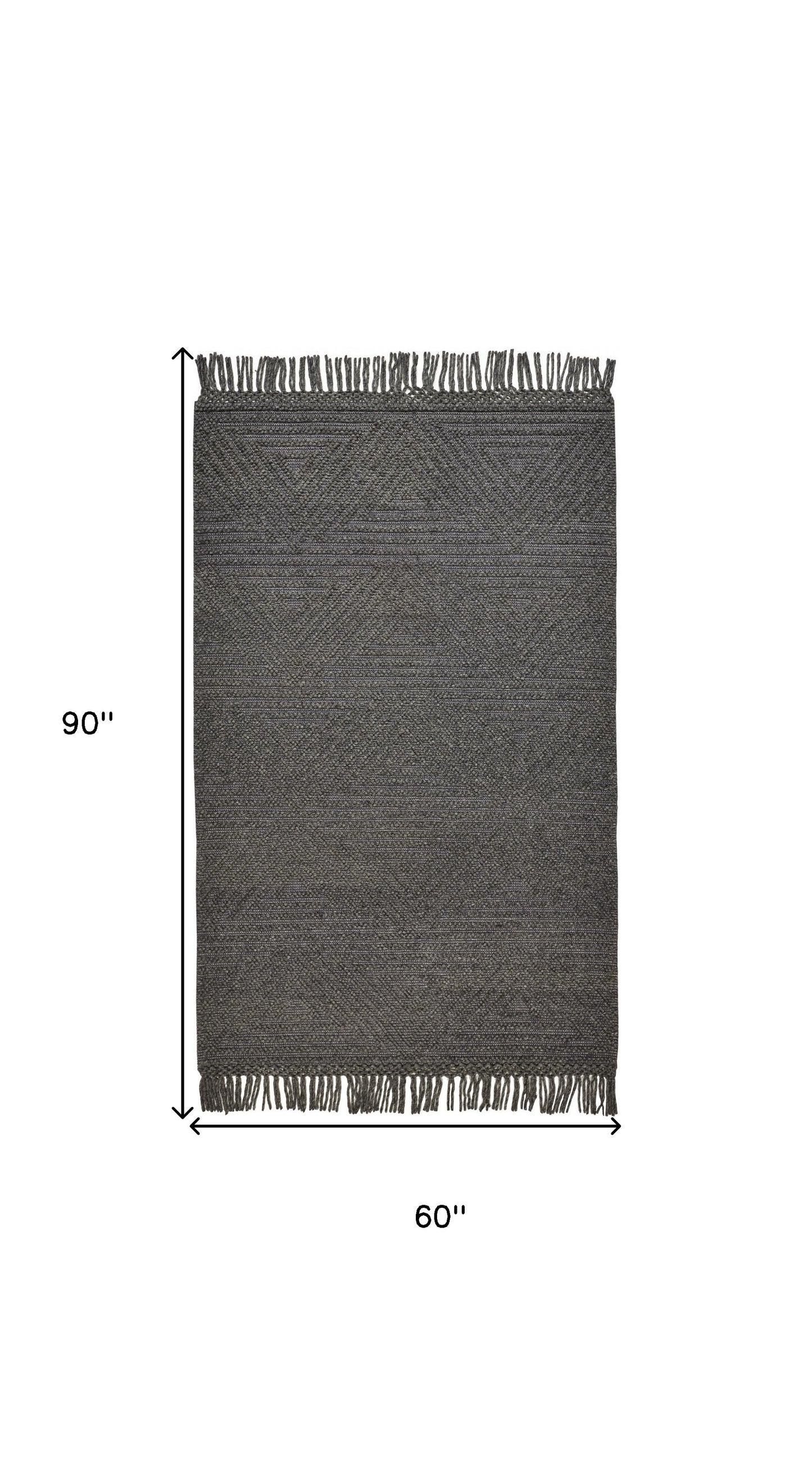 5' X 8' Gray Wool Geometric Hand Woven Area Rug With Fringe