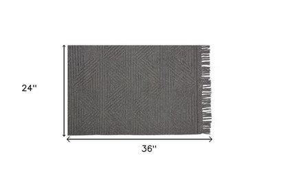 8' X 10' Gray Wool Geometric Hand Woven Area Rug With Fringe