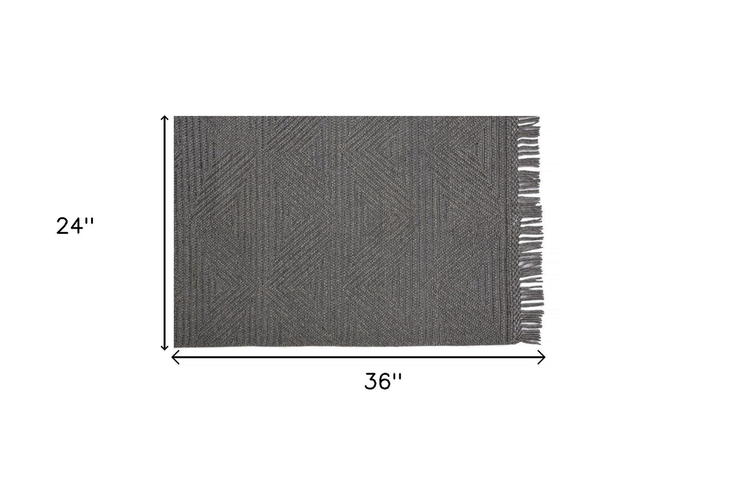 5' X 8' Gray Wool Geometric Hand Woven Area Rug With Fringe