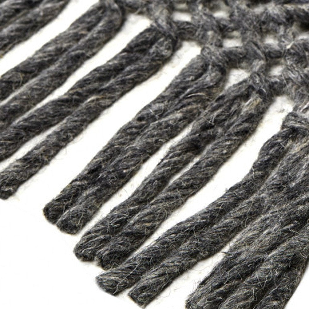 8' X 10' Gray Wool Geometric Hand Woven Area Rug With Fringe