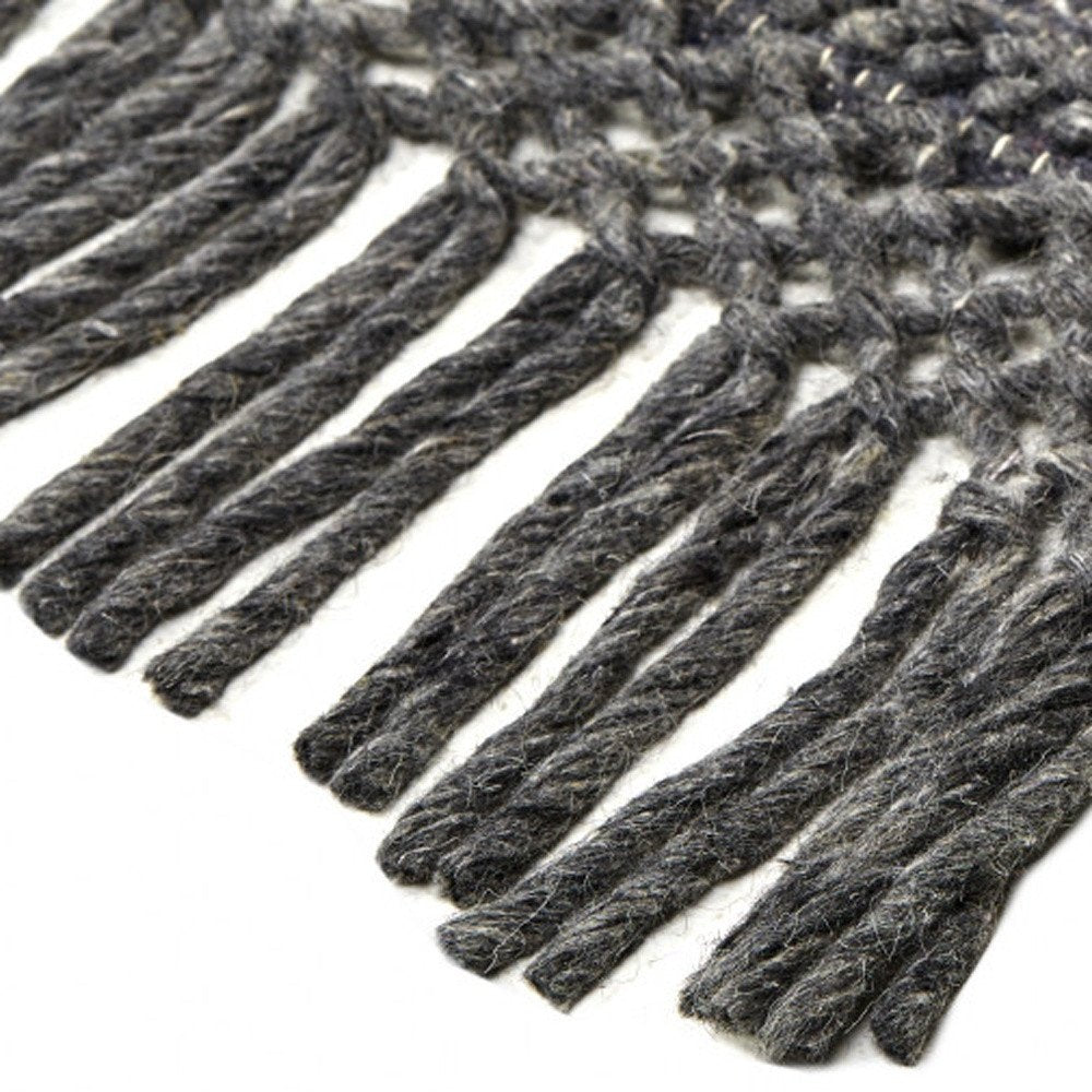 8' X 10' Gray Wool Geometric Hand Woven Area Rug With Fringe