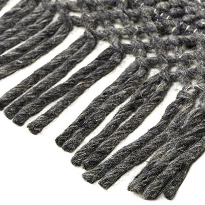 8' X 10' Gray Wool Geometric Hand Woven Area Rug With Fringe