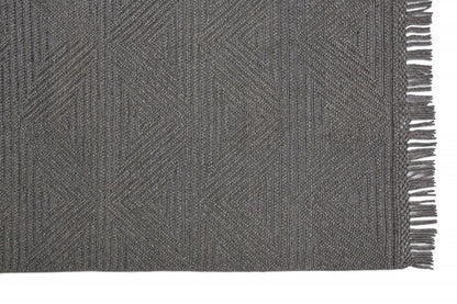 8' X 10' Gray Wool Geometric Hand Woven Area Rug With Fringe