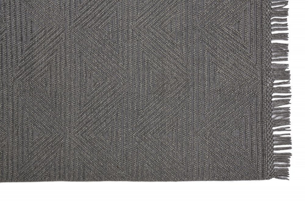 8' X 10' Gray Wool Geometric Hand Woven Area Rug With Fringe