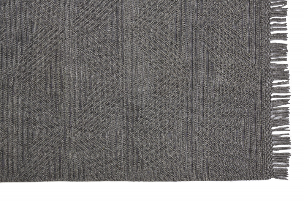 5' X 8' Gray Wool Geometric Hand Woven Area Rug With Fringe