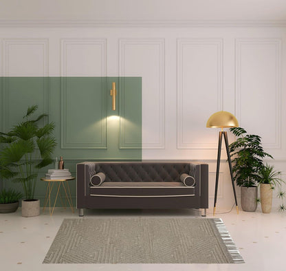 8' X 10' Gray Wool Geometric Hand Woven Area Rug With Fringe