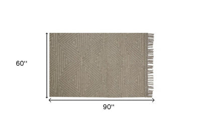 8' X 10' Gray Wool Geometric Hand Woven Area Rug With Fringe