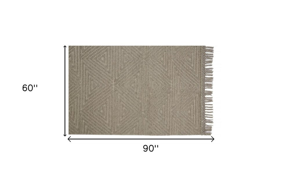 8' X 10' Gray Wool Geometric Hand Woven Area Rug With Fringe