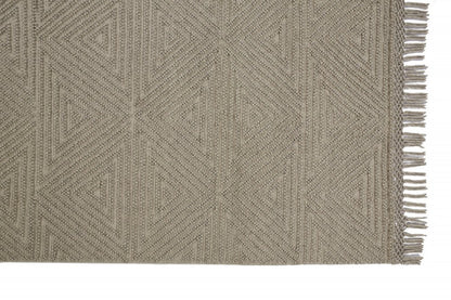 8' X 10' Gray Wool Geometric Hand Woven Area Rug With Fringe