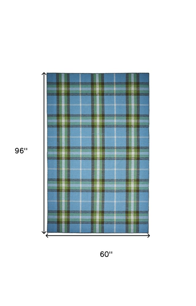 8' X 10' Blue and White Abstract Hand Woven Area Rug