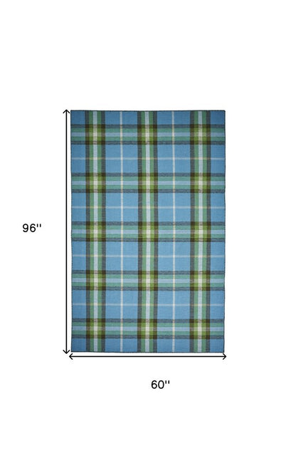 8' X 10' Blue and White Abstract Hand Woven Area Rug