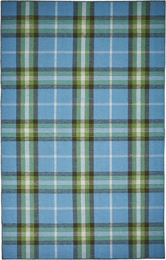 8' X 10' Blue and White Abstract Hand Woven Area Rug