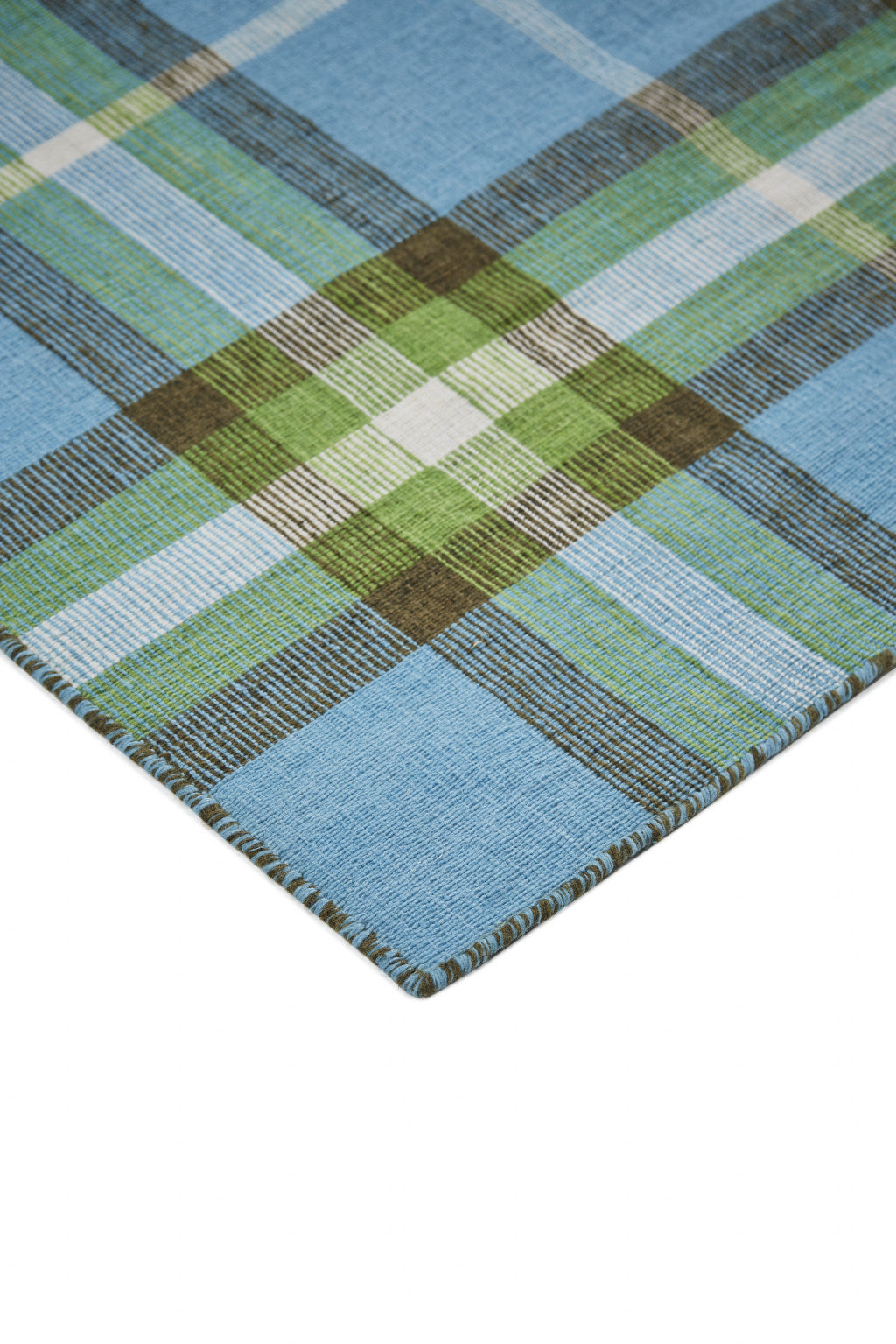 5' X 8' Blue and Green Abstract Hand Woven Area Rug