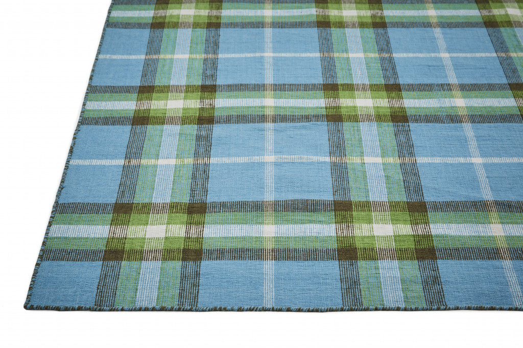 5' X 8' Blue and Green Abstract Hand Woven Area Rug