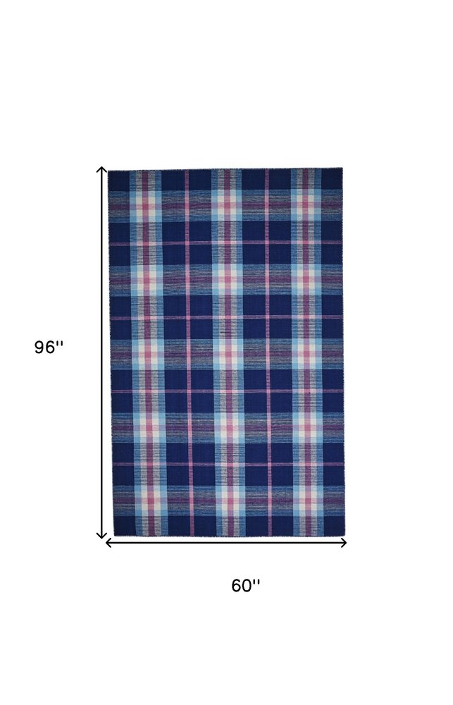 8' X 10' Blue and White Abstract Hand Woven Area Rug