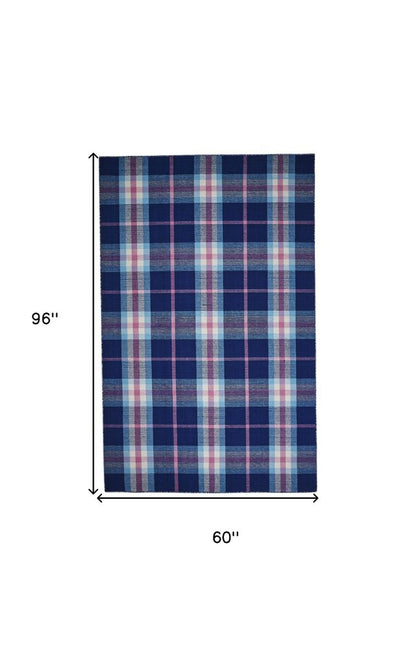 8' X 10' Blue and White Abstract Hand Woven Area Rug