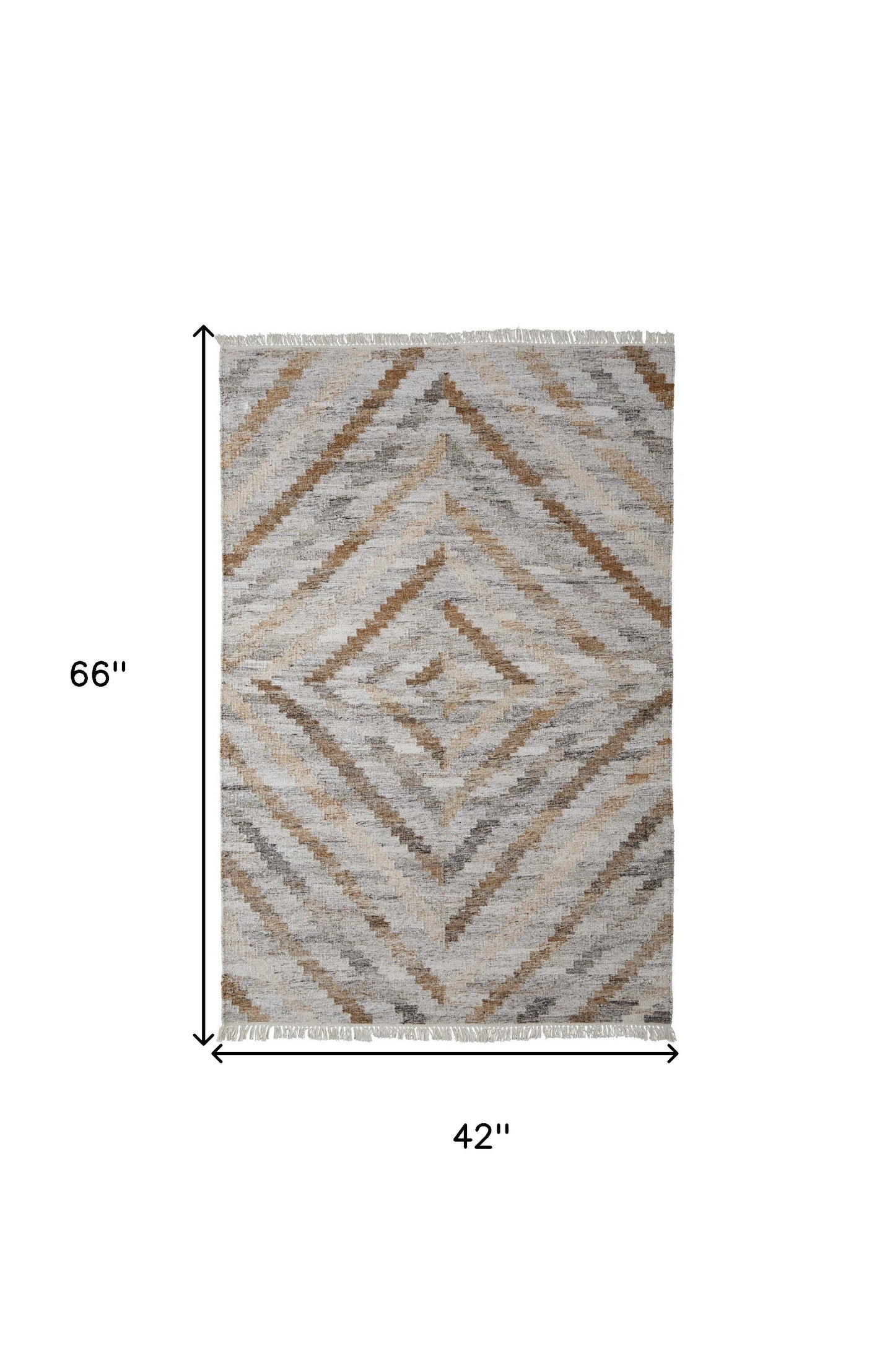 9' X 12' Gray and Brown Geometric Hand Woven Area Rug With Fringe